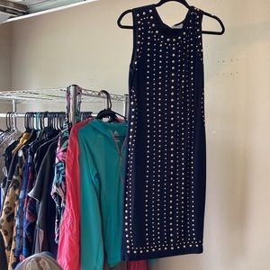 Slim fit blue dress with smooth stud details